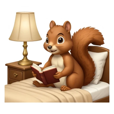 squirrel reading in bed with retro light lamp next to it sticker