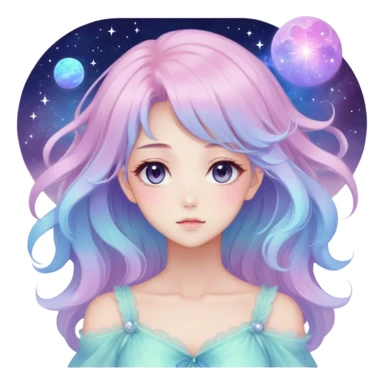 Beautiful gorgeous anime lady with beautiful nebula hair, fashion aesthetic, ethereal, fairycore, pastelcore  sticker