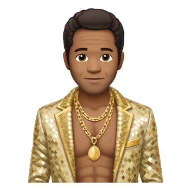 Al Green with dark brown hair, cream sequin jacket, shirtless with necklace sticker