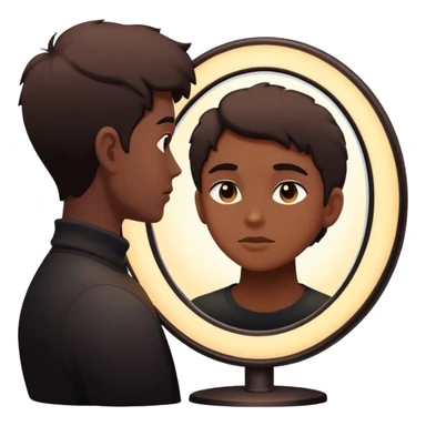 Un espejo con un brillo hipnótico en el centro de un espacio oscuro y una persona en silueta sticker