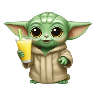 baby Yoda drinking a Pina colada with a straw sticker