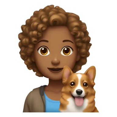 LIGHT BROWN SLIN GIRL WITH CURLY BROWN HAIR and a CORGI sticker