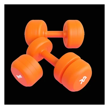 orange dumbbell, 3D style, no text, white background sticker