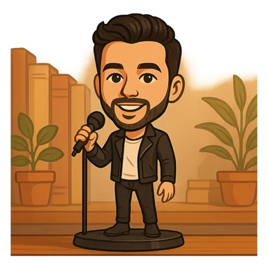 illustration of a pop singer with a microphone in bobblehead style sticker
