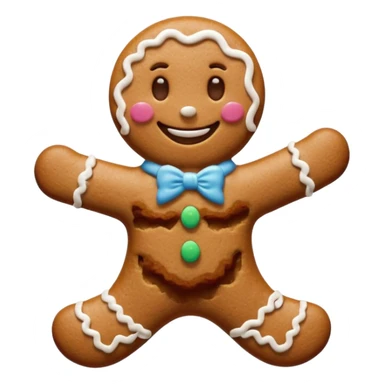 {
    "type": "object",
    "look": "gingerbread man, icing smile, cookie texture, front view",
    "description": "a cheerful gingerbread cookie shaped like a man, smiling with white icing details"
  } sticker