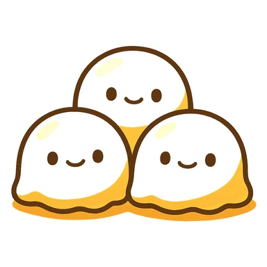 looping animation emoji: trio of cute yellow jelly-like characters, minimalist, black dot eyes, gently swaying, yellow and orange gradient background sticker