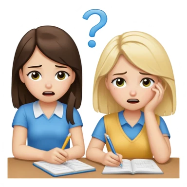 ella (a brunette) and rachel (a blonde) are two students, and they are crying while doing their calculus homework sticker