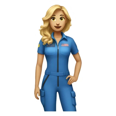 Pretty Honey blonde woman fair skin in blue helmet and blue flight jumpsuit  sticker