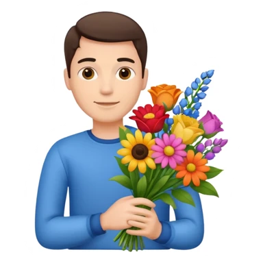 Male hand give a bogue of flowers sticker