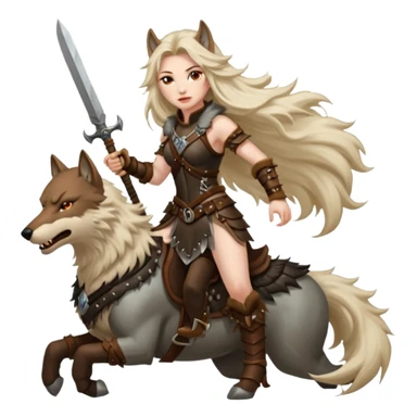 woman barbarian wolf rider sticker