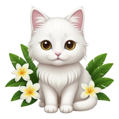 A cute  little white long hair cat and frangipani sticker