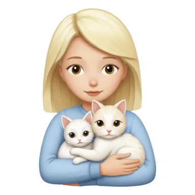 ["Blonde woman hugging a small white cat."] sticker
