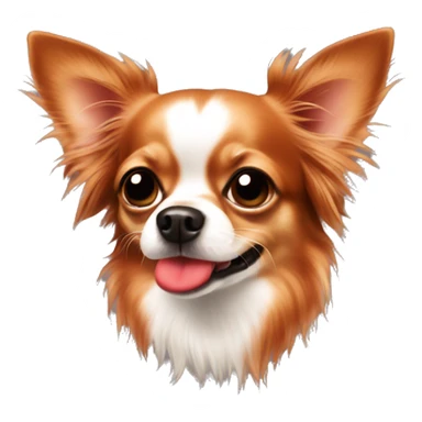 All Red long haired Chihuahua with red mouth sticker