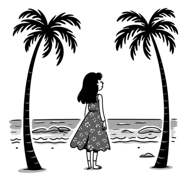 young woman in Malibu with palm trees and ocean sticker