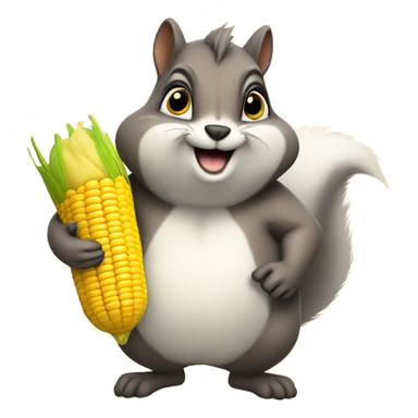 Fat squirrel holding a corn bag sticker