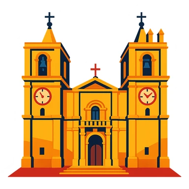 Catedral de San Juan en Malta, detalles de las torres y entrada, estilo ilustrativo sticker