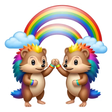 The Hedgehog Is Retro Holding Both Hands With Rainbow In Sky sticker