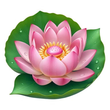 Pink lotus bud partially opening with water droplets, floating on round leaf sticker