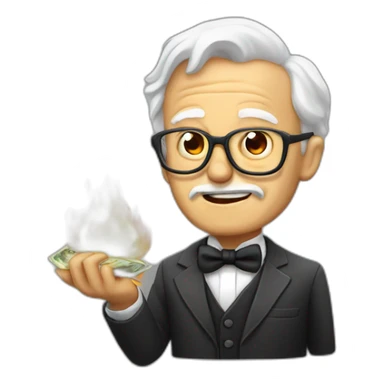 old man bowtie burning money sticker