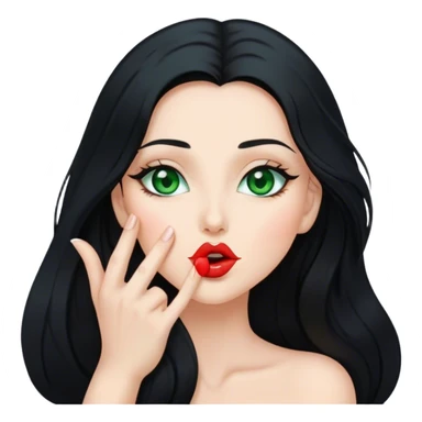 Beautiful lady with long black hair and green eyes blowing a kiss sticker