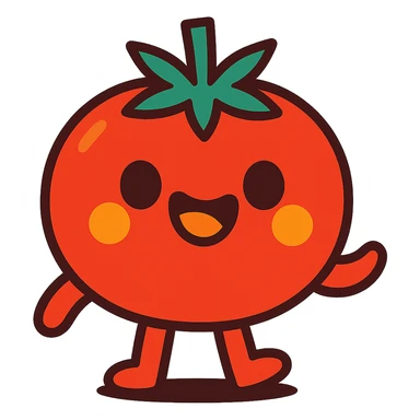 cute tomato mascot, smiling, unique illustration style sticker