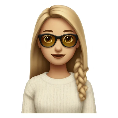 Girl with light brown hair, sunglasses, white. 21 years old. Wearing sweater  sticker