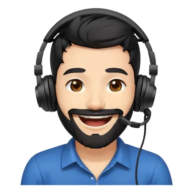 anime style laughing man with black hair, brown eyes, black beard wearing gaming headset sticker