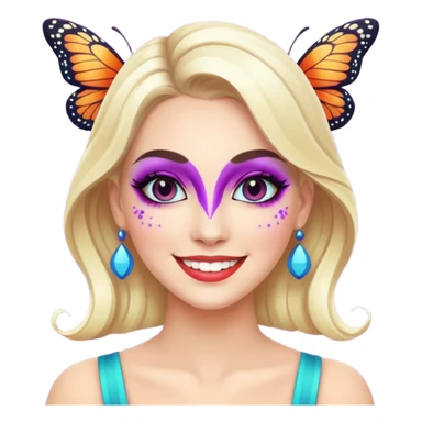 white woman with bright butterfly makeup sticker