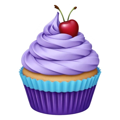Cupcake: blue cream, purple paper with cherry on top sticker