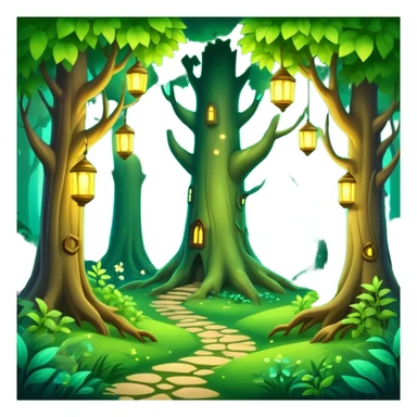 enchanted forest scene with lush green trees and magical glowing accents sticker