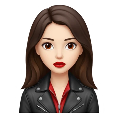brunette with long hair in cuir jacket with red lips and very dark brown eyes sticker