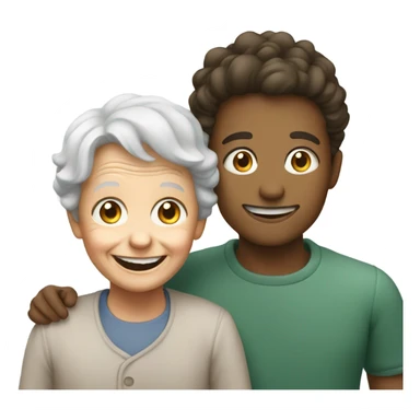 boys smiling with old woman sticker
