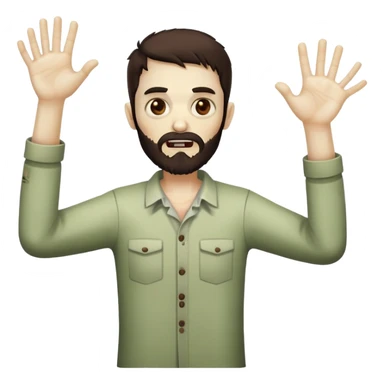 zombie with hands raised in celebration, dark brown hair and short full beard sticker