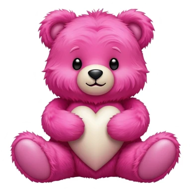 Realistic isolated big full length fluffy hot pink long fuzzy hair valentines Day stuffed Teddy Bear sitting up is happy sticker