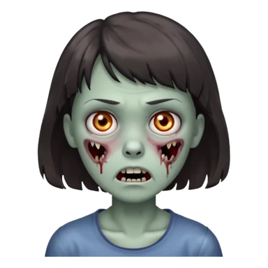 A zombie with a scared face, with medium wavy dark hair and short bangs sticker