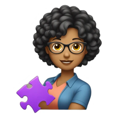 plump woman teacher in glasses with curly black hair holding large puzzles in her hands sticker