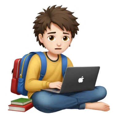 a student crashing out with the laptop on the lap and books on the side -  an emoji for the emoji keyboard  sticker