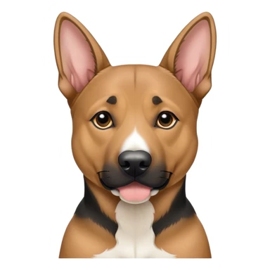 German shepherd/pit bull mixed dog with ears down and a white tip on his black tail sticker