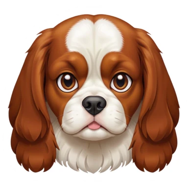 Cinematic Grumpy Blenheim Cavalier King Charles Spaniel Portrait Emoji, Head tilted slightly with a deeply unimpressed expression, thick Blenheim coat with pronounced chestnut and white markings, large, droopy brown eyes narrowed into an unamused glare, ears slightly drooping in exasperation, Simplified yet comically expressive features, highly detailed, glowing with a dry, sarcastic glow, high shine, effortlessly judgmental yet dignified, stylized with a touch of cynicism, bright but brooding, soft glowing outline, capturing the essence of an eternally unimpressed yet endearing companion, so lifelike it feels like it could sigh heavily at you in disdain at any moment! sticker