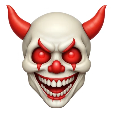 skull with large devil horns and a red clown nose, no skin or flesh, emoji style sticker