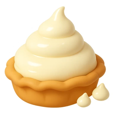 Frame 3 of 15: Cream pie with two small cream droplets, playful 3D emoji style, golden brown crust, same angle as reference sticker