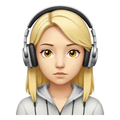 "- Nữ
- 20 tuổi
- Da vàng
- Tóc vàng ngang vai
- Mặt nghiêm túc
- Đeo tai nghe

" sticker