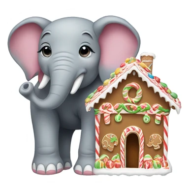 Elephant holding a gingerbread house sticker