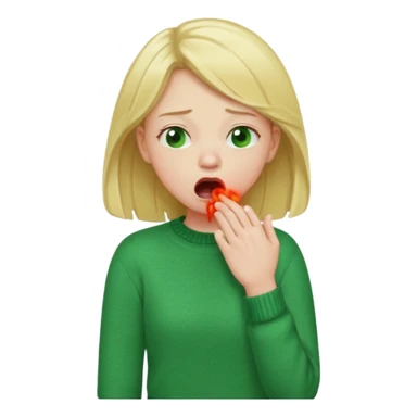 blonde girl in green jumper cough sticker
