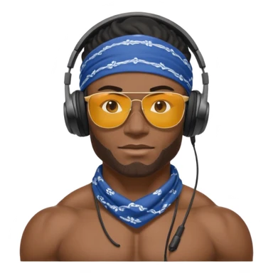 black muscular man with shades, headphones and bandana sticker