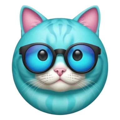 Cat A sphere in thermal camera effect, cyan color wearing sunglasses sticker