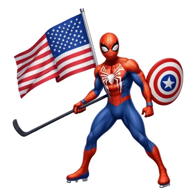 Muscular Spider-Man with hockey stick and USA flag sticker