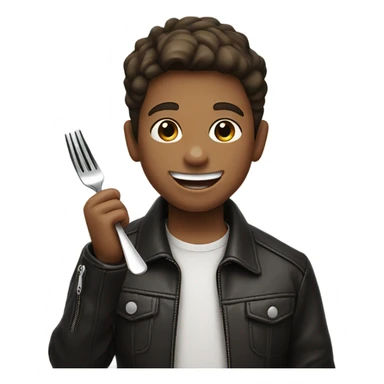 smiling boy in leather jacket eating a steak sticker