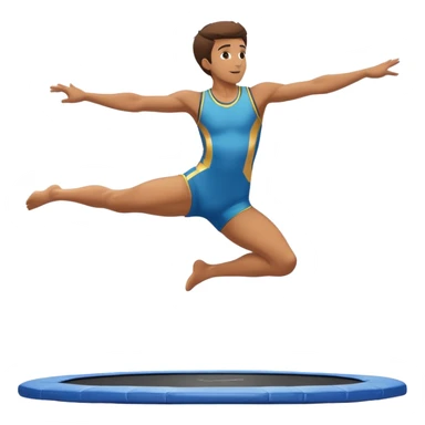 An athletic person soaring high above a trampoline, executing an acrobatic flip with perfect form. The scene captures motion and energy, with a dynamic pose, stretched limbs, and a focused expression. The background suggests a professional trampoline arena with safety padding. sticker