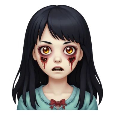 zombie girl with long black hair and bangs sticker